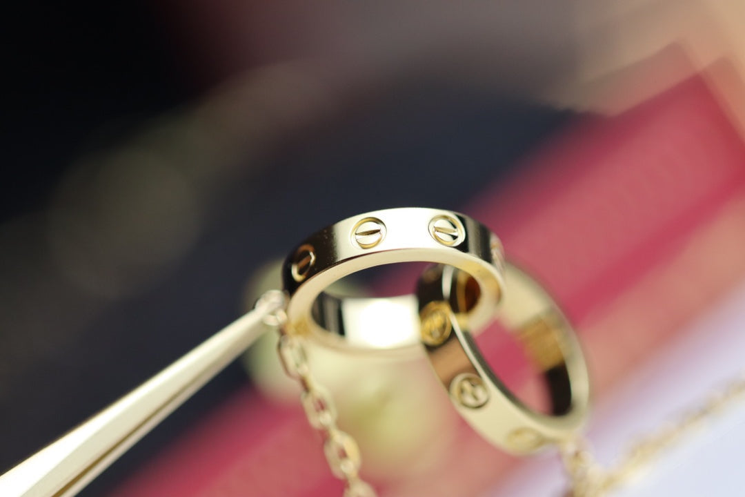 [Super CiCi ]LOVE NECKLACE DOUBLE RING GOLD