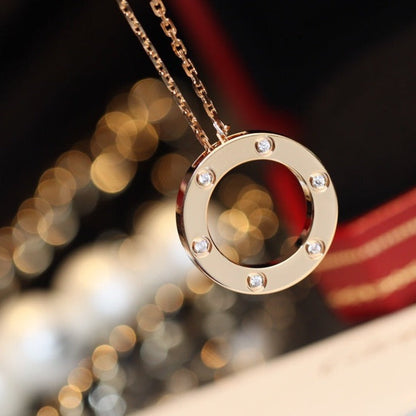 [Super CiCi ]LOVE NECKLACE 16MM 6 DIAMONDS PINK GOLD