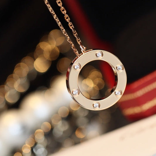 [Super CiCi ]LOVE NECKLACE 16MM 6 DIAMONDS PINK GOLD