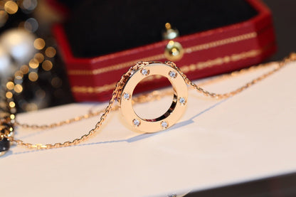 [Super CiCi ]LOVE NECKLACE 16MM 6 DIAMONDS PINK GOLD