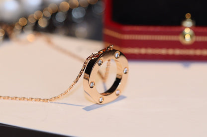[Super CiCi ]LOVE NECKLACE 16MM 6 DIAMONDS PINK GOLD