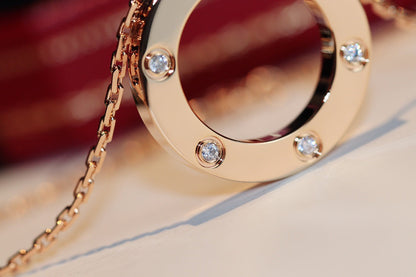 [Super CiCi ]LOVE NECKLACE 16MM 6 DIAMONDS PINK GOLD