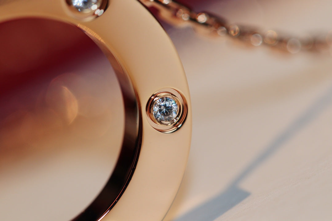 [Super CiCi ]LOVE NECKLACE 16MM 6 DIAMONDS PINK GOLD