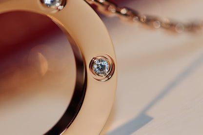 [Super CiCi ]LOVE NECKLACE 16MM 6 DIAMONDS PINK GOLD
