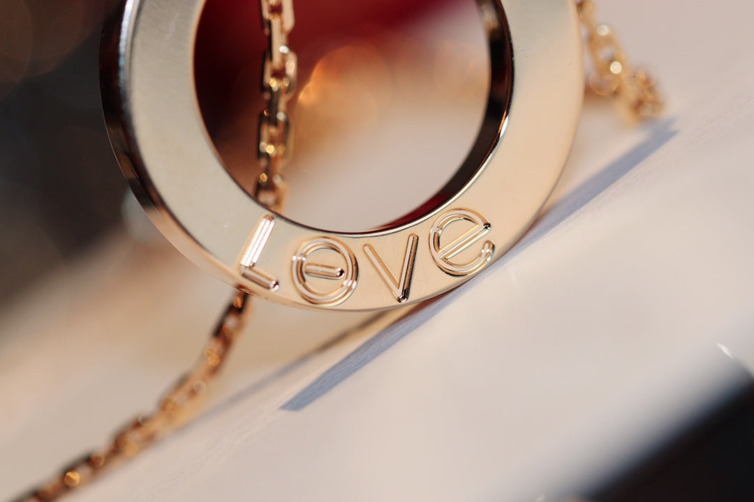 [Super CiCi ]LOVE NECKLACE 16MM 6 DIAMONDS PINK GOLD