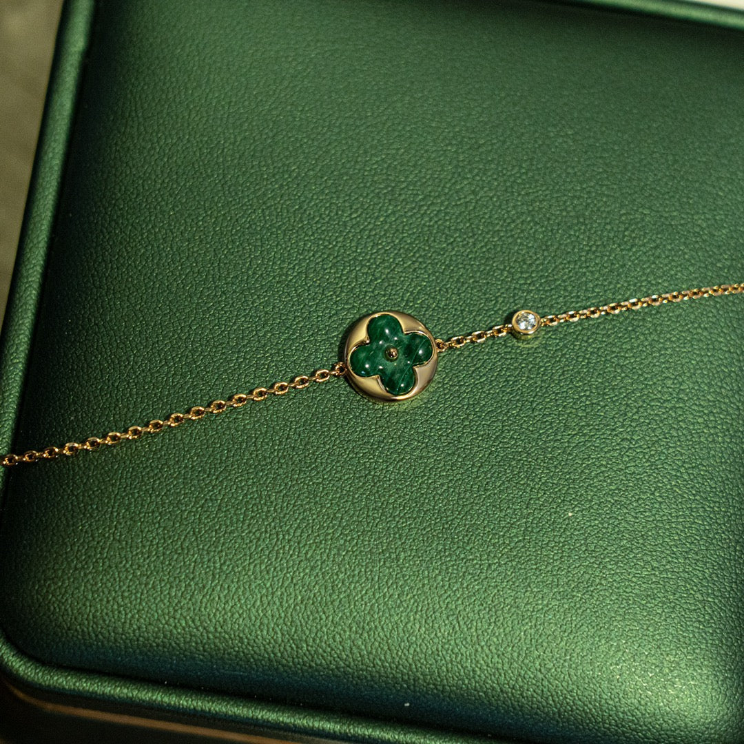 [Super CiCi ]SUN MALACHITE 1 DIAMOND PINK GOLD BRACELET