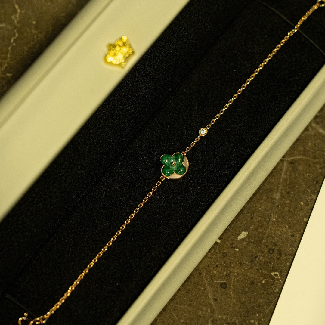 [Super CiCi ]SUN MALACHITE 1 DIAMOND PINK GOLD BRACELET
