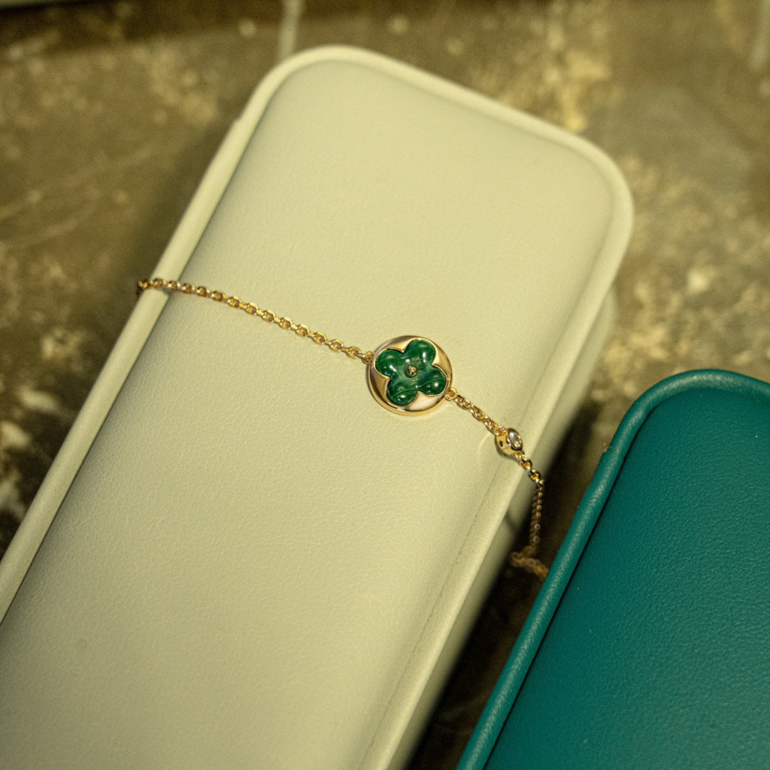 [Super CiCi ]SUN MALACHITE 1 DIAMOND PINK GOLD BRACELET