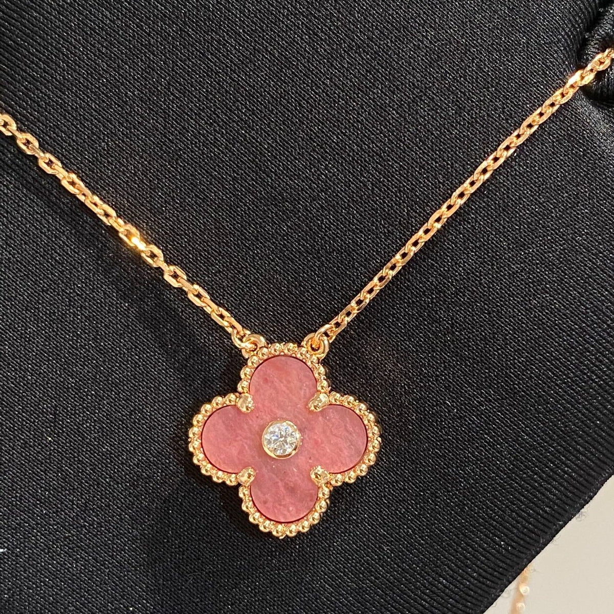 [Super CiCi ]CLOVER 15MM DIAMOND RHODONITE NECKLACE
