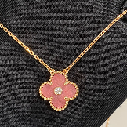 [Super CiCi ]CLOVER 15MM DIAMOND RHODONITE NECKLACE
