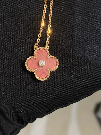 [Super CiCi ]CLOVER 15MM DIAMOND RHODONITE NECKLACE