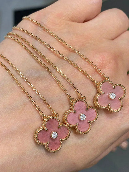 [Super CiCi ]CLOVER 15MM DIAMOND RHODONITE NECKLACE