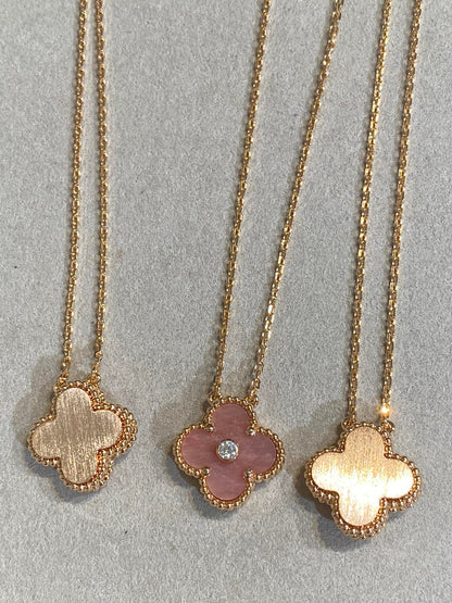 [Super CiCi ]CLOVER 15MM DIAMOND RHODONITE NECKLACE