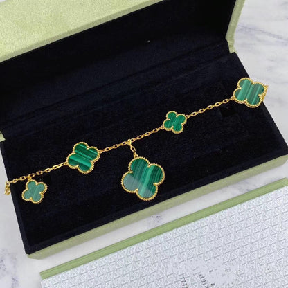 [Super CiCi ]MAGIC CLOVER MALACHITE GOLD BRACELET 5 MOTIFS