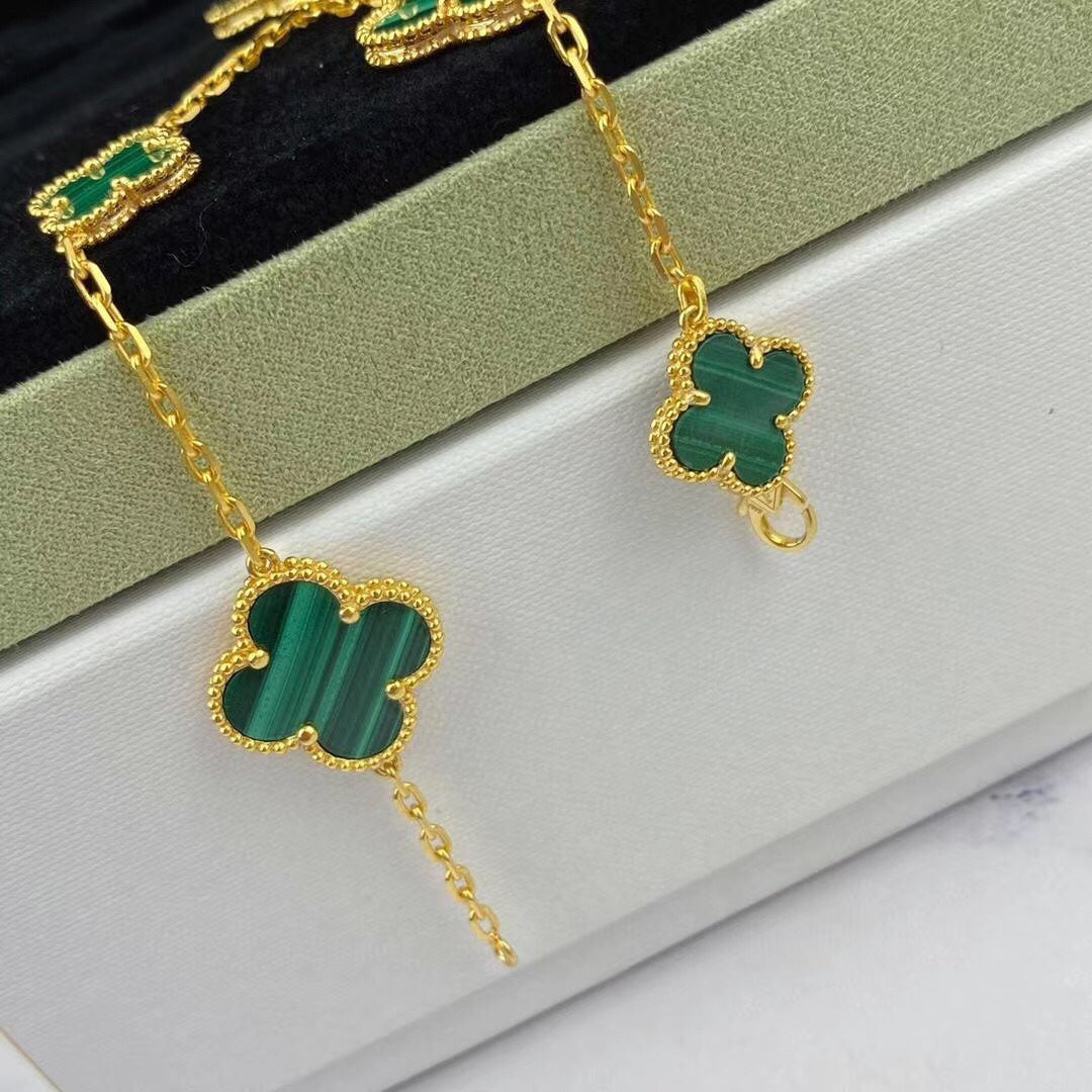 [Super CiCi ]MAGIC CLOVER MALACHITE GOLD BRACELET 5 MOTIFS