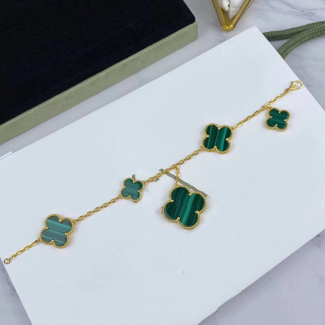 [Super CiCi ]MAGIC CLOVER MALACHITE GOLD BRACELET 5 MOTIFS