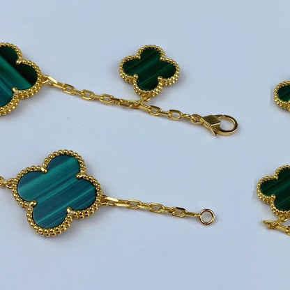 [Super CiCi ]MAGIC CLOVER MALACHITE GOLD BRACELET 5 MOTIFS