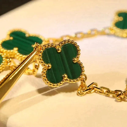 [Super CiCi ] CLOVER 5 MOTIF MALACHITE BRACELET COLLECTION