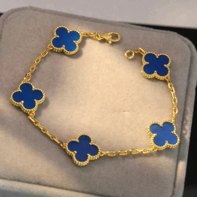 [Super CiCi ] CLOVER 5 MOTIF BLUE AGATE BRACELET COLLECTION
