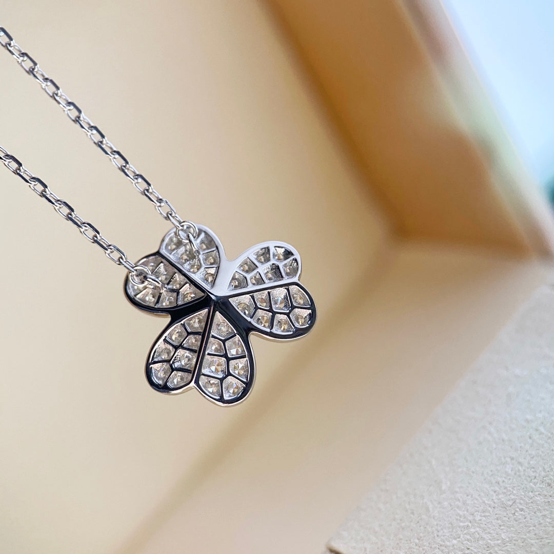 [Super CiCi ]CLOVER DIAMOND NECKLACE SILVER