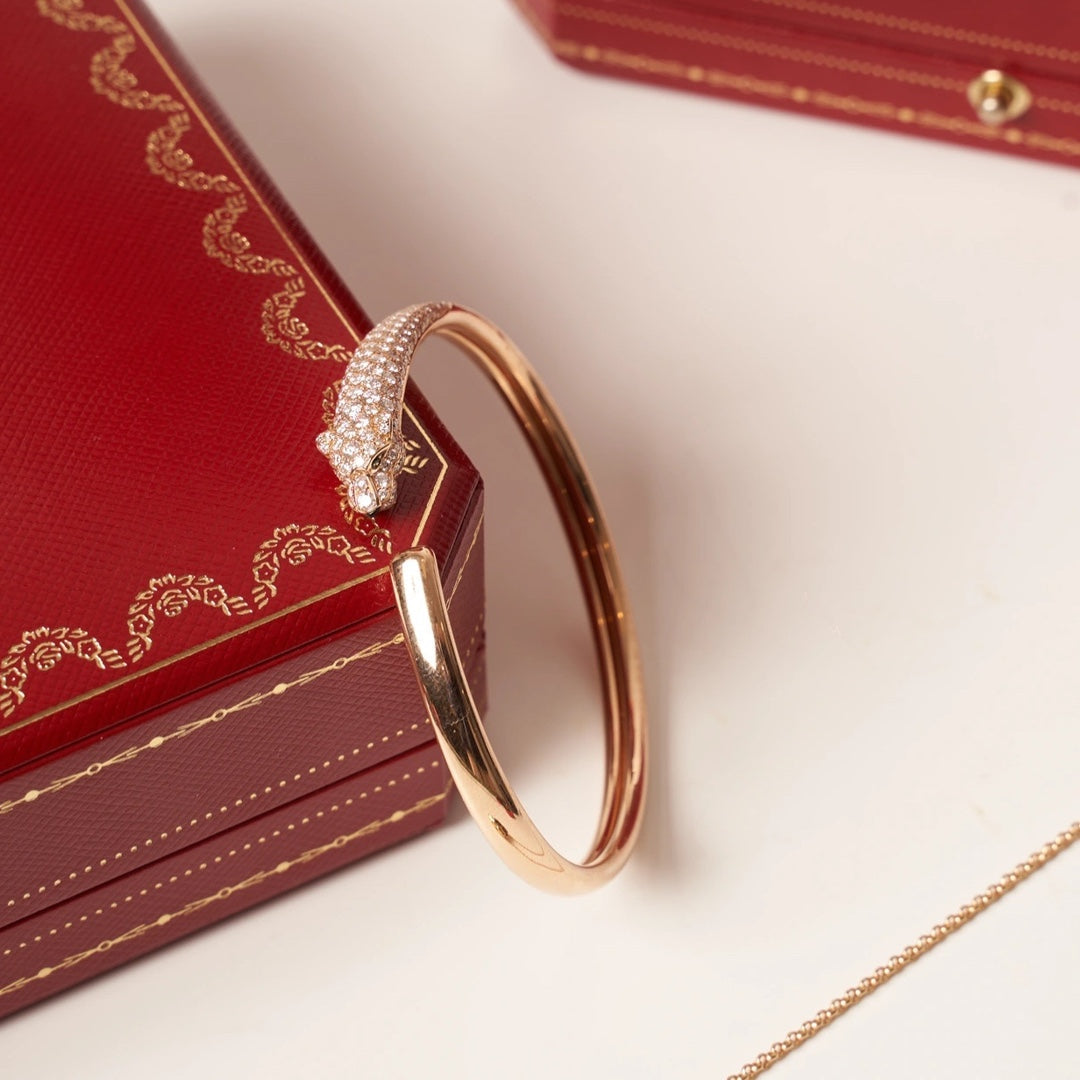 [Super CiCi ]PANTHERE ROSE GOLD DIAMOND OPEN BRACELET