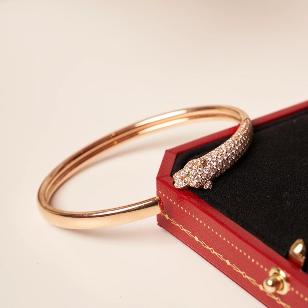 [Super CiCi ]PANTHERE ROSE GOLD DIAMOND OPEN BRACELET
