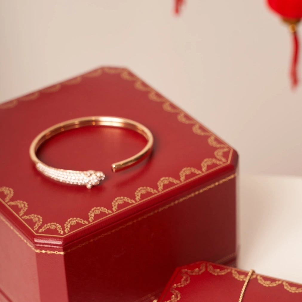 [Super CiCi ]PANTHERE ROSE GOLD DIAMOND OPEN BRACELET