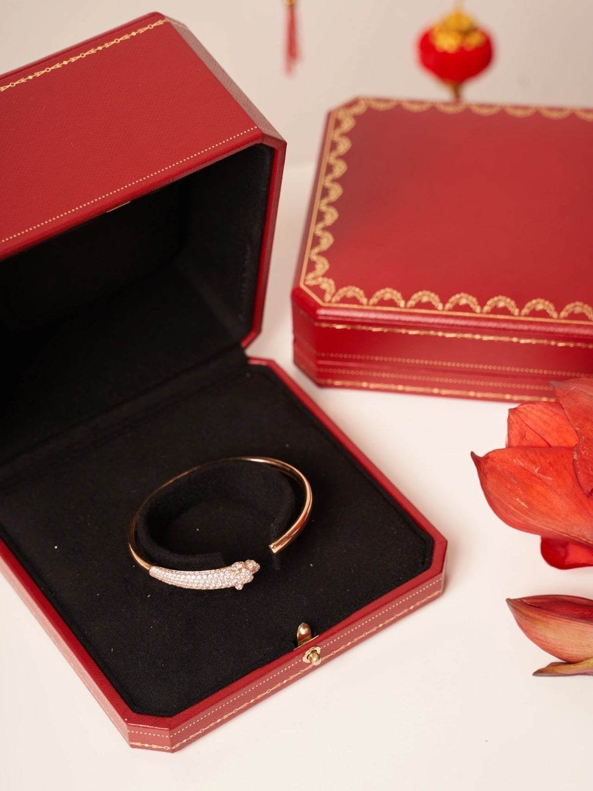 [Super CiCi ]PANTHERE ROSE GOLD DIAMOND OPEN BRACELET