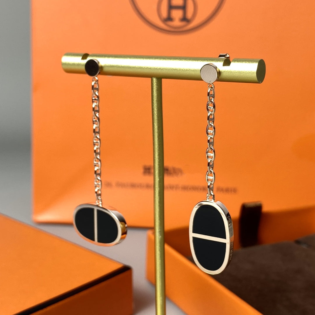 [Super CiCi ]CHAINE VERSO BLACK CERAMIC EARRINGS