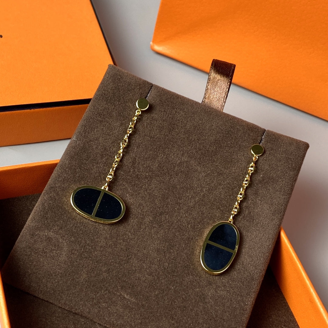 [Super CiCi ]CHAINE VERSO BLACK CERAMIC EARRINGS