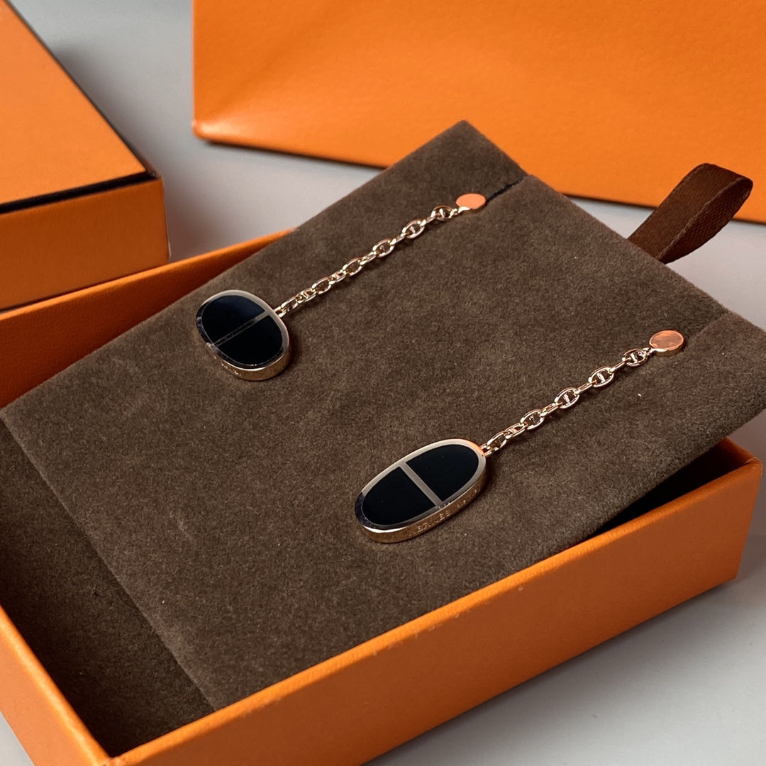 [Super CiCi ]CHAINE VERSO BLACK CERAMIC EARRINGS