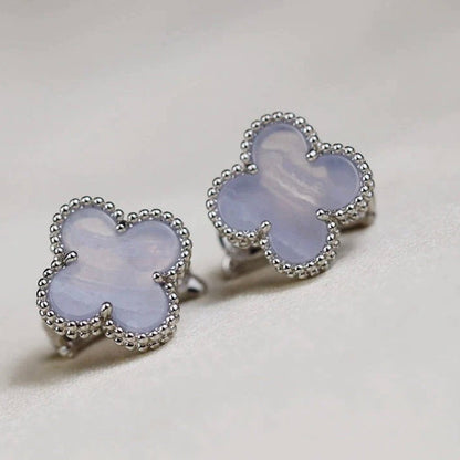 [Super CiCi ]CLOVER MEDIUM 1 MOTIFS  WHITE MOP EARRINGS SILVER
