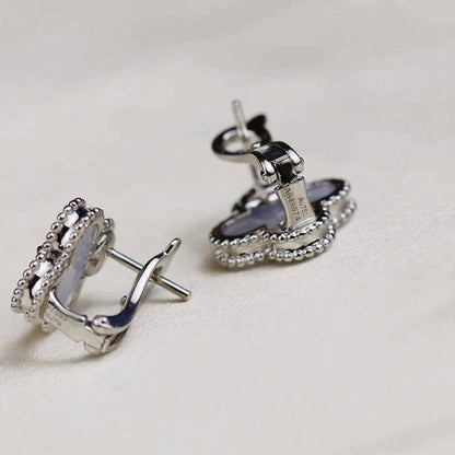 [Super CiCi ]CLOVER MEDIUM 1 MOTIFS  WHITE MOP EARRINGS SILVER