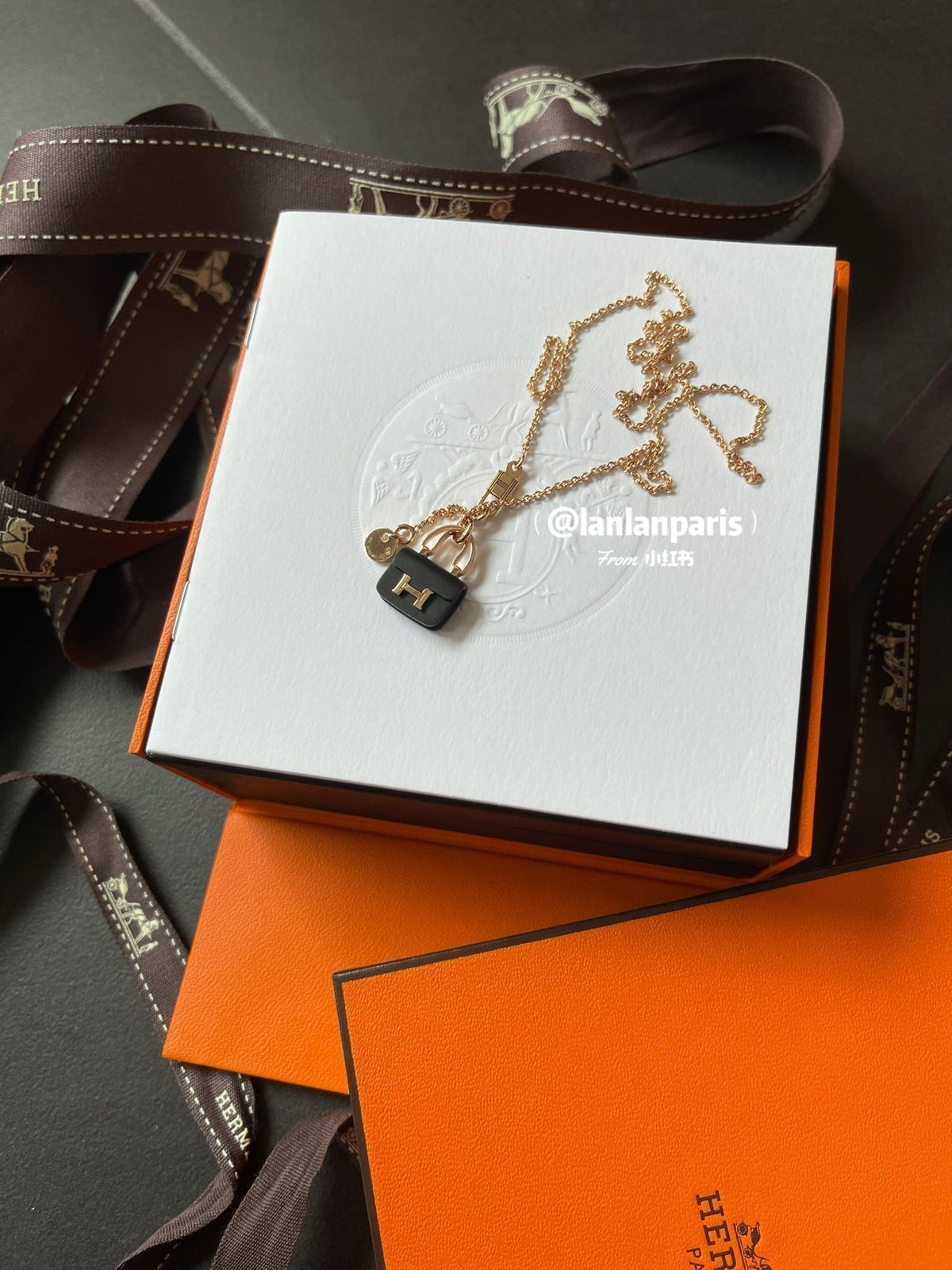 [Super CiCi ]CONSTANCE BLACK PEDANT PINK GOLD NECKLACE