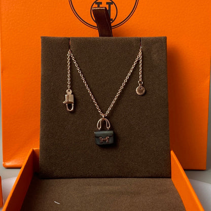 [Super CiCi ]CONSTANCE BLACK PEDANT PINK GOLD NECKLACE