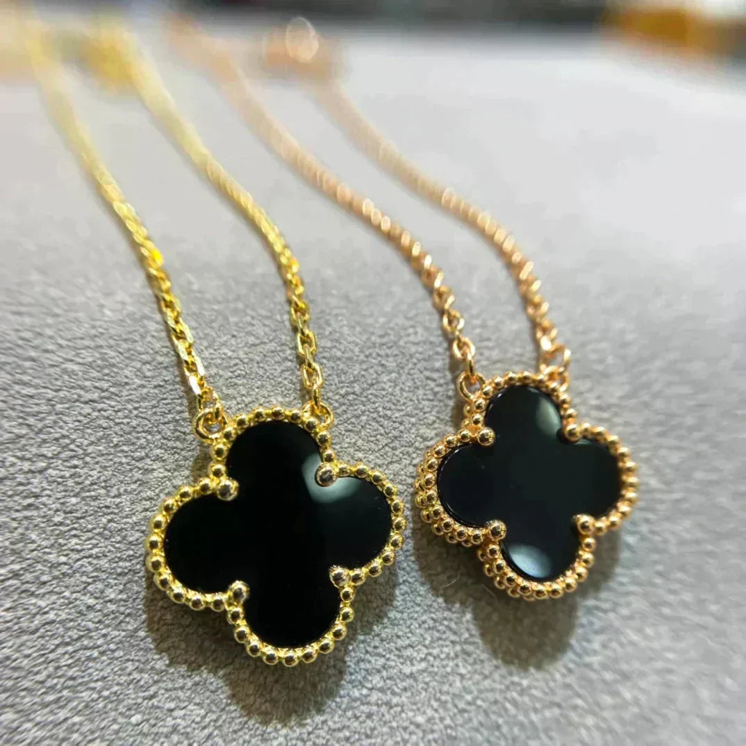 [Super CiCi ]CLOVER 15MM BLACK ONYX SINGLE FLOWER NECKLACE