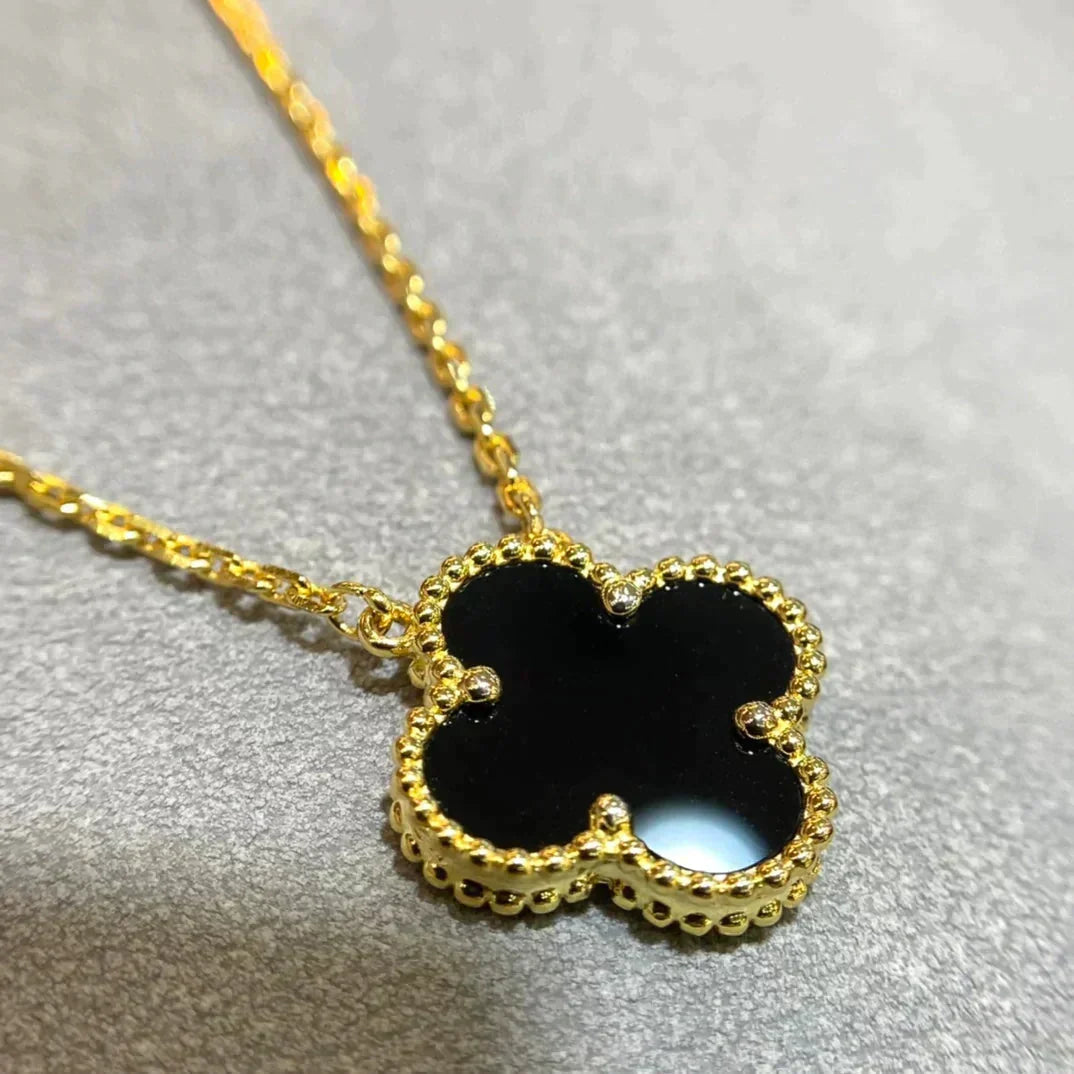 [Super CiCi ]CLOVER 15MM BLACK ONYX SINGLE FLOWER NECKLACE