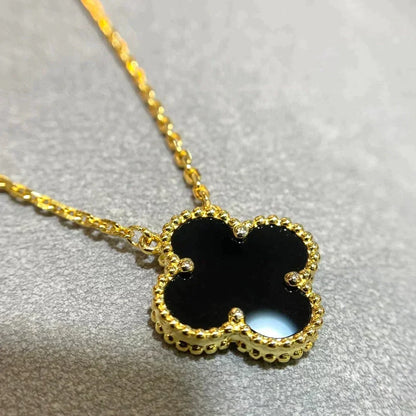 [Super CiCi ]CLOVER 15MM BLACK ONYX SINGLE FLOWER NECKLACE