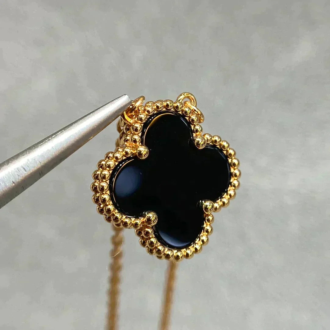 [Super CiCi ]CLOVER 15MM BLACK ONYX SINGLE FLOWER NECKLACE