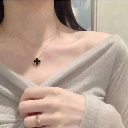 [Super CiCi ]CLOVER 15MM BLACK ONYX SINGLE FLOWER NECKLACE