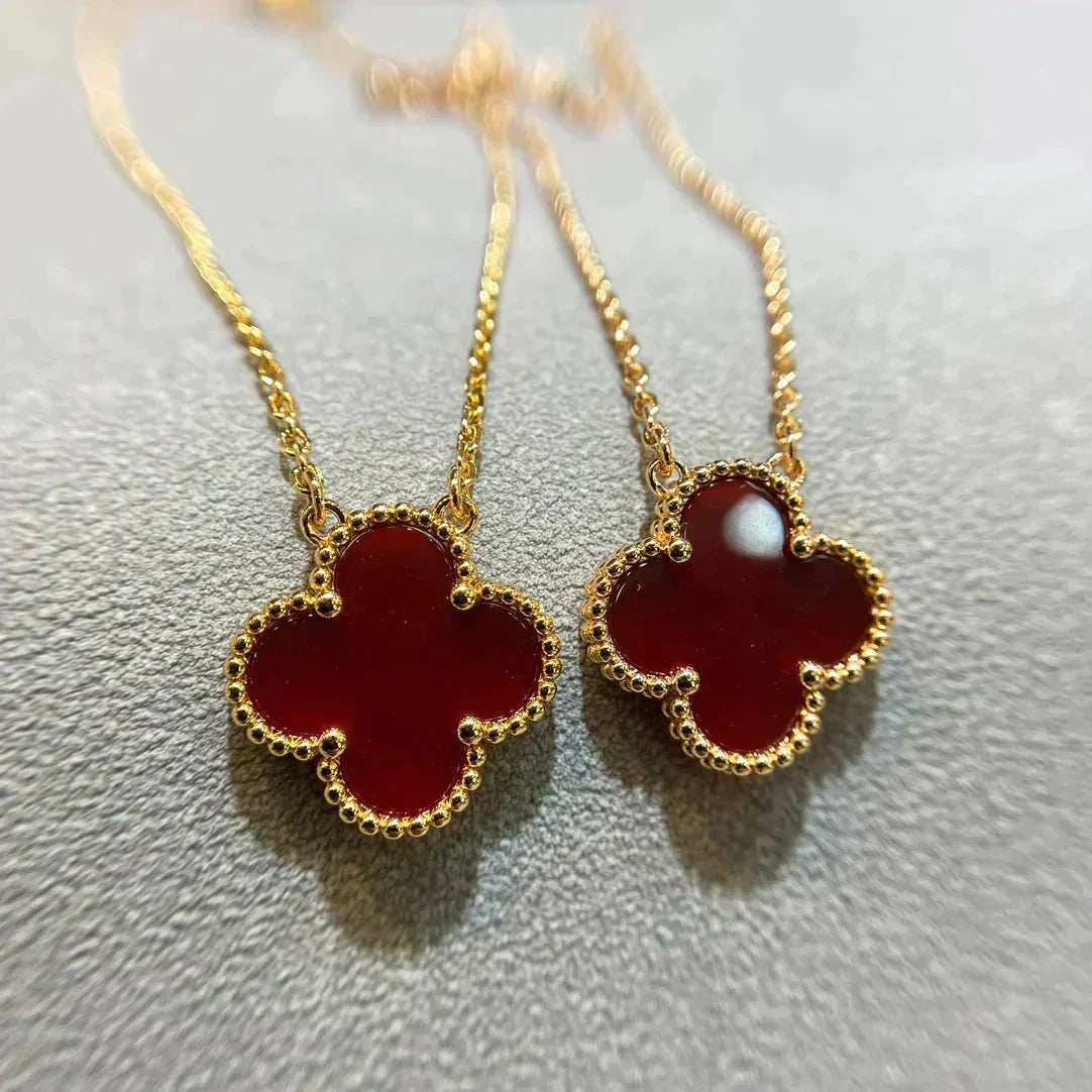 [Super CiCi ]CLOVER 15MM CARNELIAN SINGLE FLOWER NECKLACE