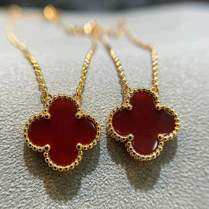 [Super CiCi ]CLOVER 15MM CARNELIAN SINGLE FLOWER NECKLACE