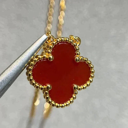 [Super CiCi ]CLOVER 15MM CARNELIAN SINGLE FLOWER NECKLACE