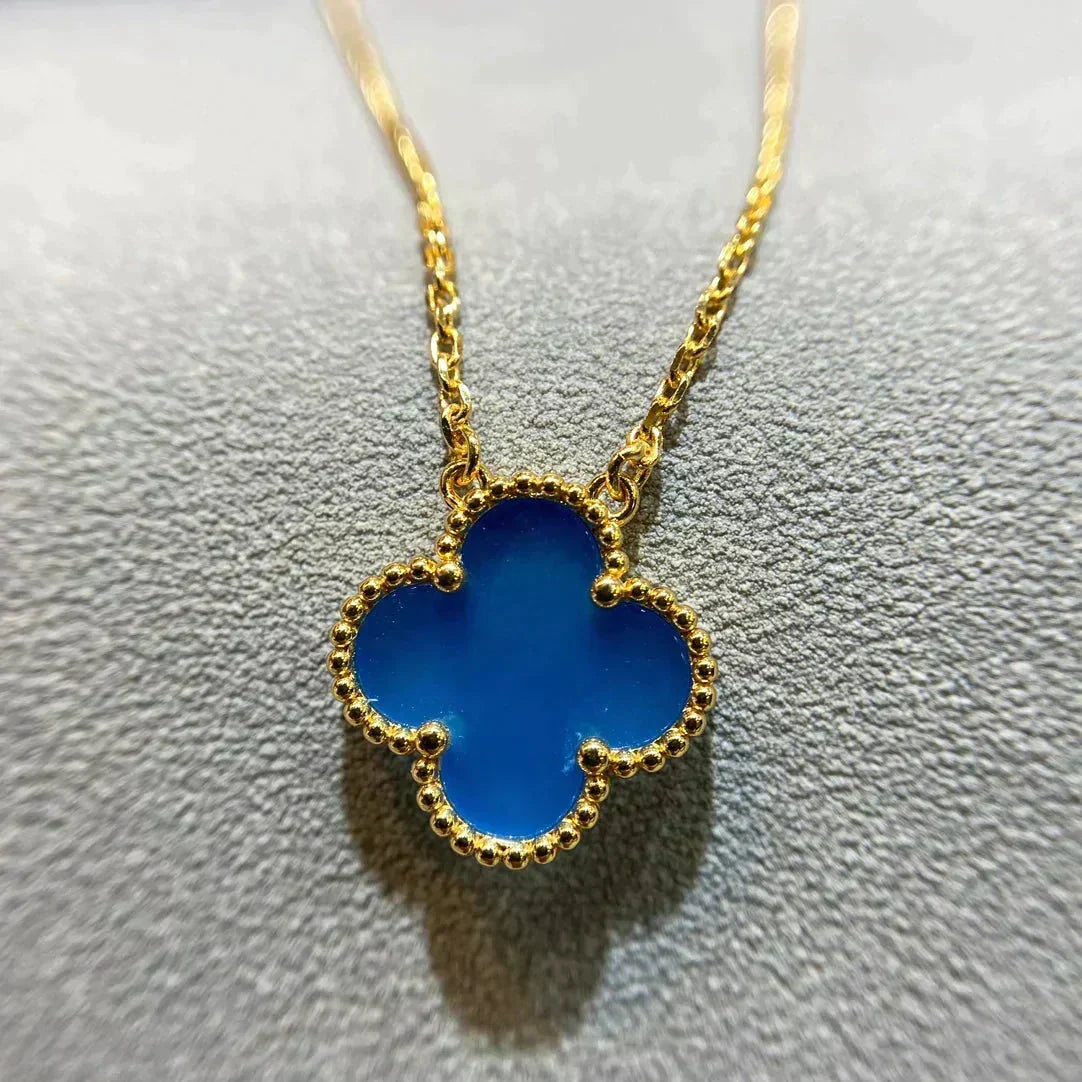 [Super CiCi ]CLOVER 15MM BLUE AGATE NECKLACE