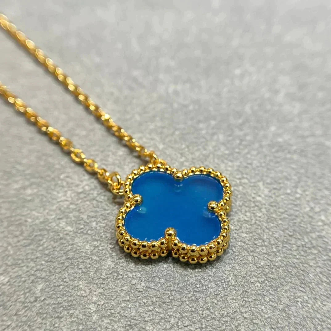 [Super CiCi ]CLOVER 15MM BLUE AGATE NECKLACE
