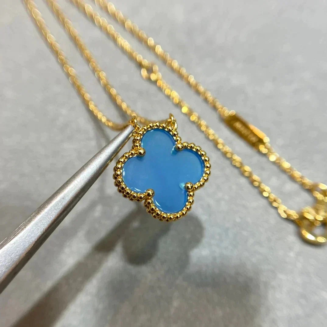 [Super CiCi ]CLOVER 15MM BLUE AGATE NECKLACE