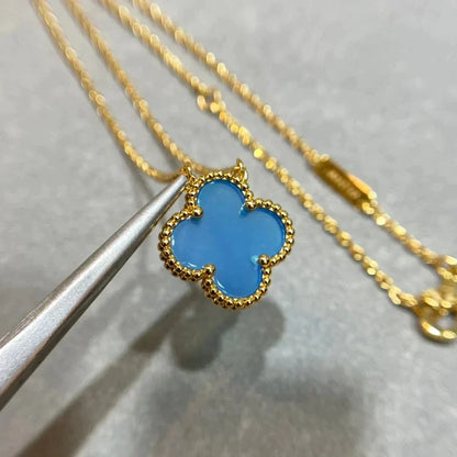 [Super CiCi ]CLOVER 15MM BLUE AGATE NECKLACE
