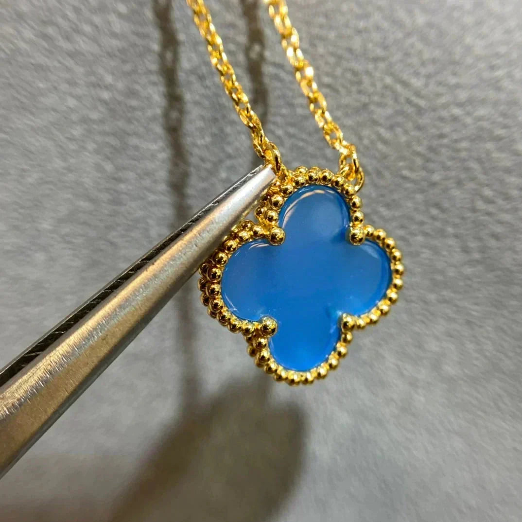 [Super CiCi ]CLOVER 15MM BLUE AGATE NECKLACE