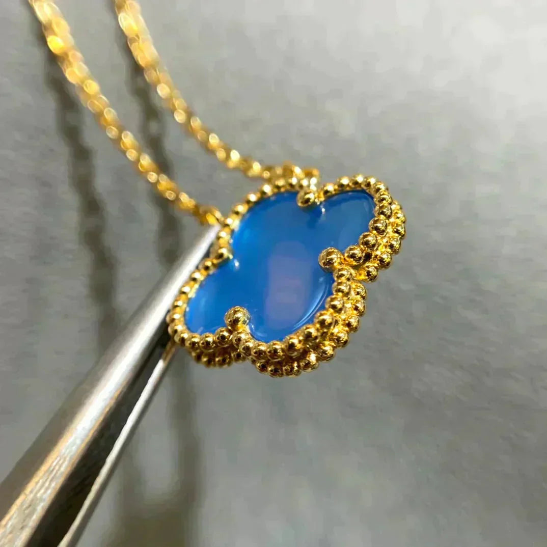 [Super CiCi ]CLOVER 15MM BLUE AGATE NECKLACE