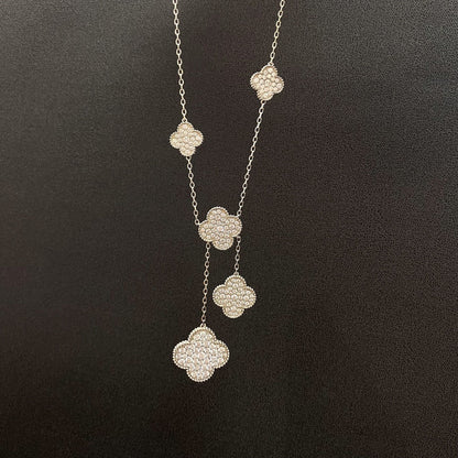 [Super CiCi ]CLOVER 5 MOTIFS SILVER DIAMONDS NECKLACE